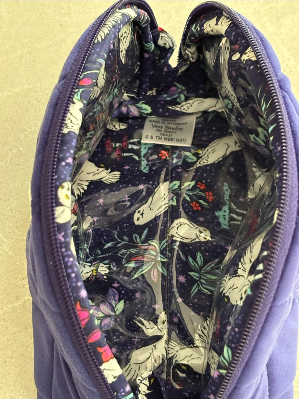 Vera Bradley Harry Potter Purple Quilted Hedwig Velvet Cosmetic Makeup Bag Case - Picture 8 of 11